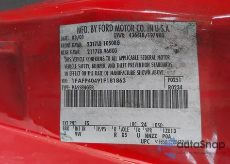 2001 Ford Mustang from USA, damaged, VIN 1FAFP40491F181863